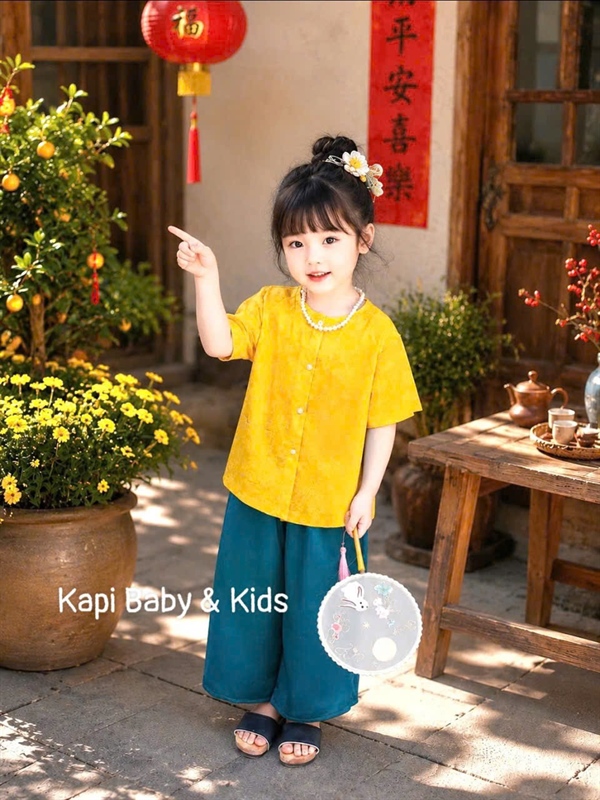 Bộ bà ba gấm vàng xanh