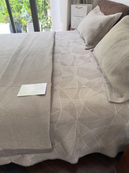 Bộ ga " Vân lá" | Cotton linen mềm - Chần full - YKX05.2.K - Viền ghi