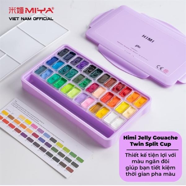 Bộ màu gouache hiệu HIMI, dạng hũ, 36 màu/bộ, khối lượng 12g/hũ