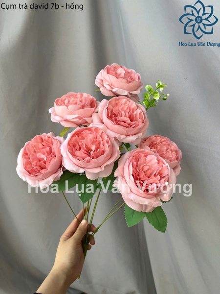 Cụm trà david 7b - hồng - Hoa cành ngắn - Hoa Lụa Vân Vượng