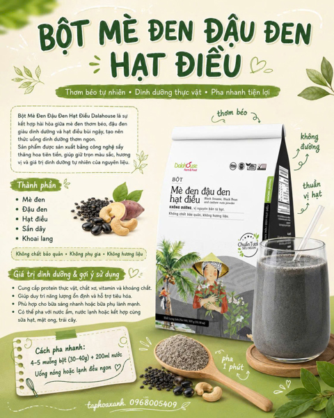 Bột Mè Đen Đậu Đen Hạt Điều Dalahouse - KHÔNG ĐƯỜNG 300g