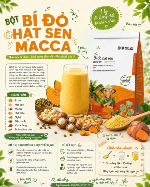 Bột Bí Đỏ Hạt Sen Macca Dalahouse 300g