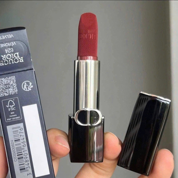 Son Dior Rouge Satin 525 Màu Hồng Đào Fullsize Mướt Mịn
