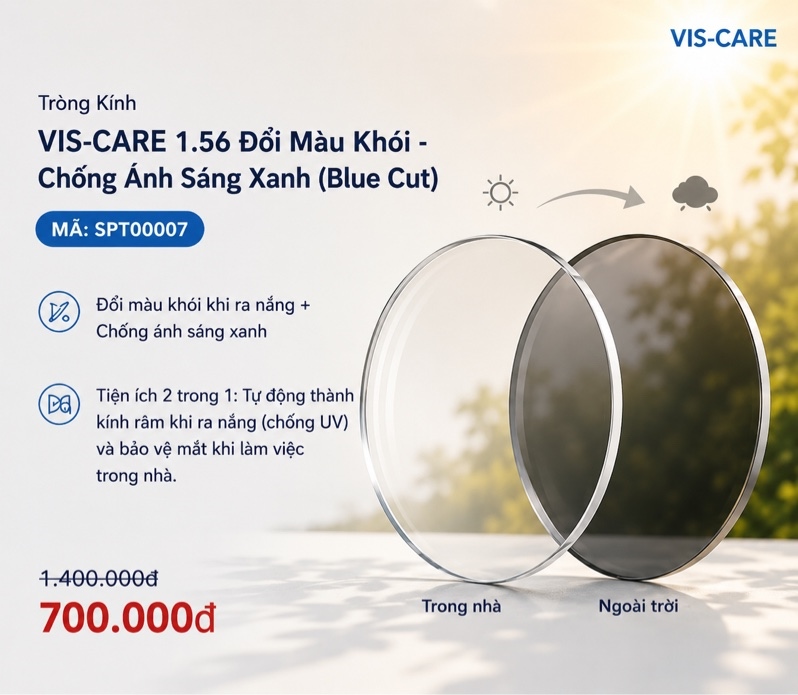 Tròng Kính Đổi Màu Khói - Chống Ánh Sáng Xanh ( BLUE CUT PHOTOGREY HMC) 1.56