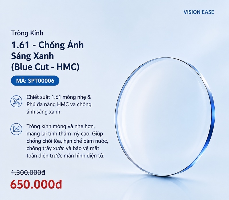 Tròng Kính Chống Ánh Sáng Xanh 1 ( BLUE CUT HMC) 1.61