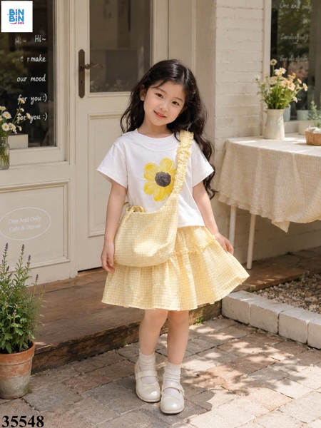35548-Set váy hoa vàng+ túi xách