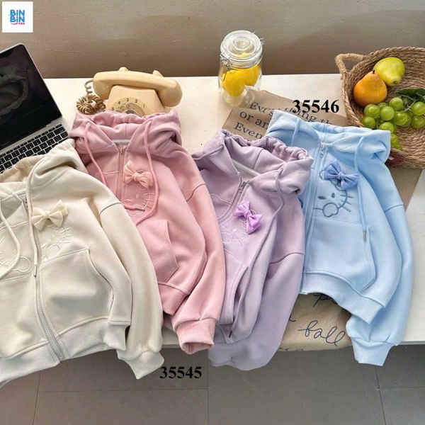 35545-Khoác bomber Kitty Hồng trơn nơ