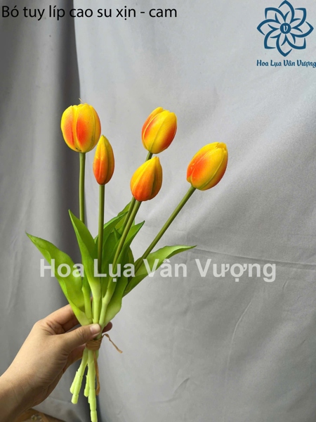 Bó tuy líp cao su xịn - cam - Hoa cành ngắn - Hoa Lụa Vân Vượng