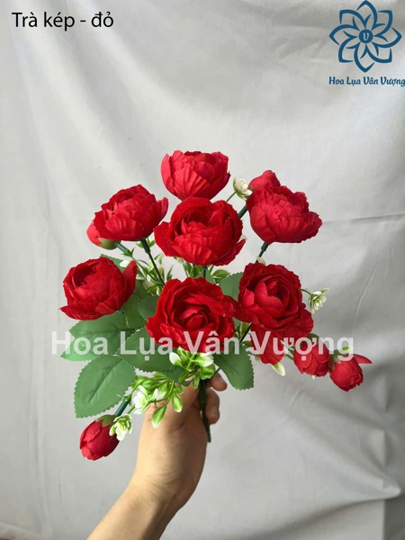 Trà kép - đỏ - Hoa cành ngắn - Hoa Lụa Vân Vượng