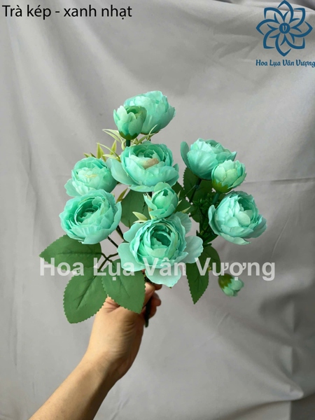 Trà kép - xanh nhạt - Hoa cành ngắn - Hoa Lụa Vân Vượng