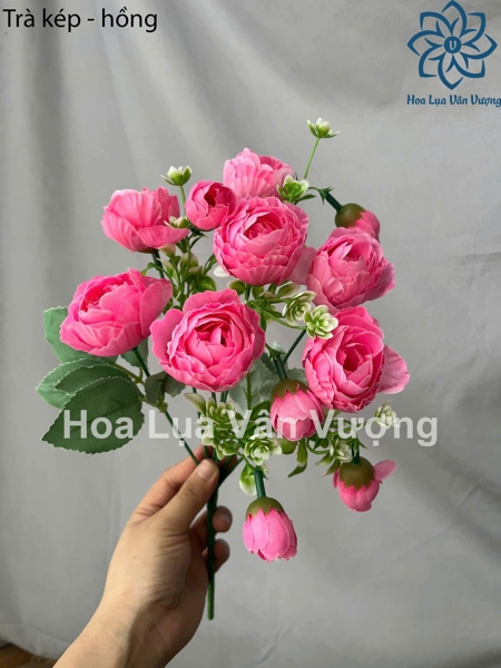 Trà kép - hồng - Hoa cành ngắn - Hoa Lụa Vân Vượng