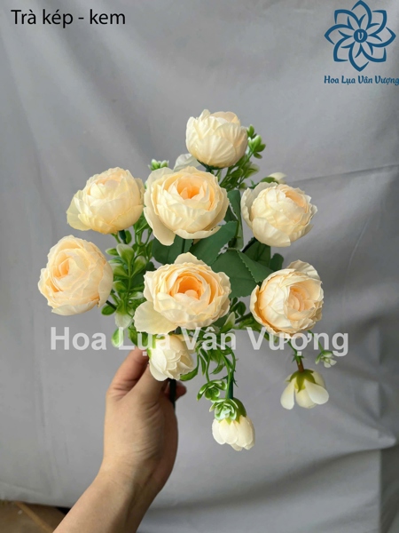 Trà kép - kem - Hoa cành ngắn - Hoa Lụa Vân Vượng