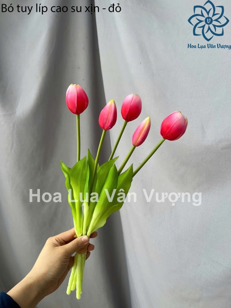 Bó tuy líp cao su xịn - đỏ - Hoa cành ngắn - Hoa Lụa Vân Vượng
