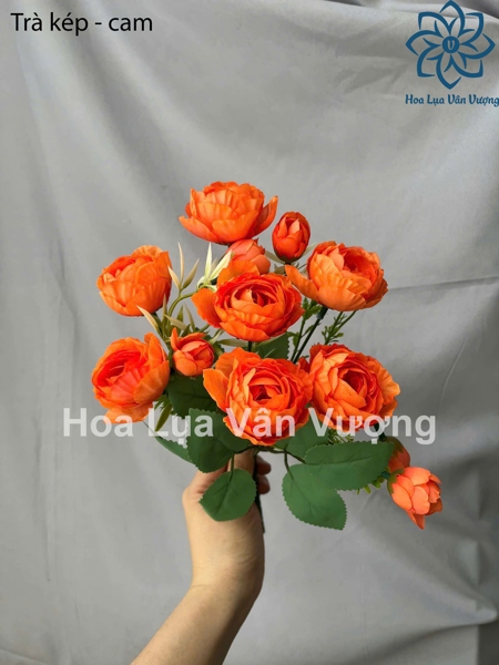 Trà kép - cam - Hoa cành ngắn - Hoa Lụa Vân Vượng