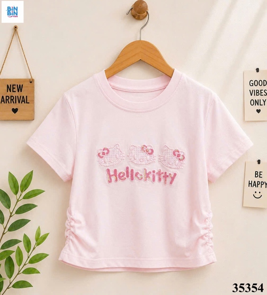35354-Áo thun Kitty cườm nổi hồng