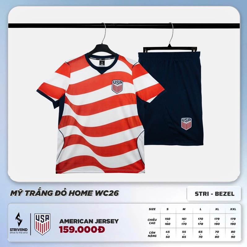 Bộ bóng đá Strivend Mỹ - Trắng đỏ
