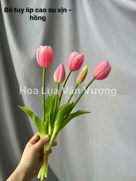 Bó tuy líp cao su xịn - hồng - Hoa cành ngắn - Hoa Lụa Vân Vượng