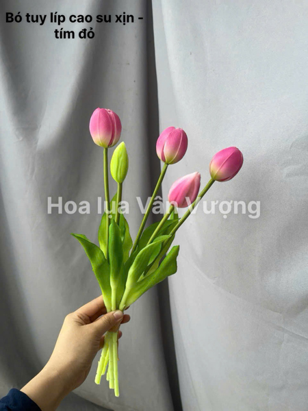 Bó tuy líp cao su xịn - tím đỏ - Hoa cành ngắn - Hoa Lụa Vân Vượng