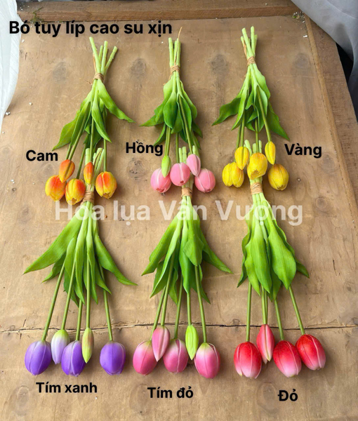 Bó tuy líp cao su xịn - phấn - Hoa cành ngắn - Hoa Lụa Vân Vượng