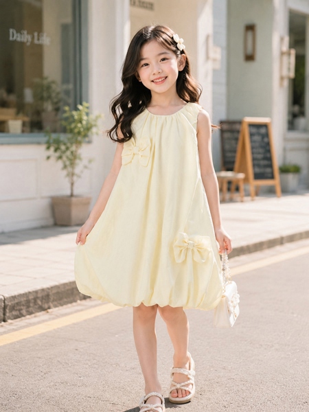 Đầm bé gái dáng bí đính 2 nơ