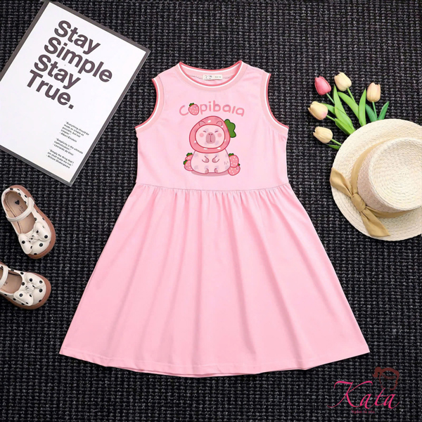 Đầm Bé Gái Sát Nách Cotton Mềm Mát Cho Bé Gái in Capibara