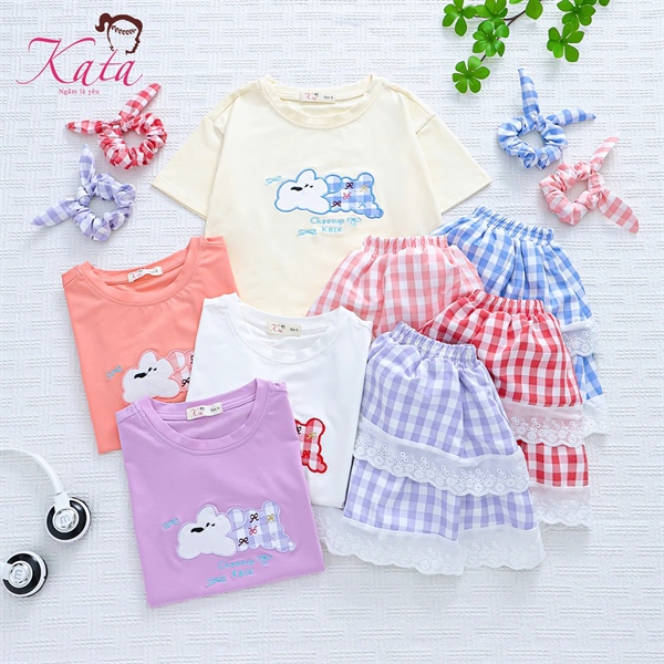 BV ÁO THUN THÊU CHÓ VÁY CARO PHỐI REN SIZE 4-14,R6