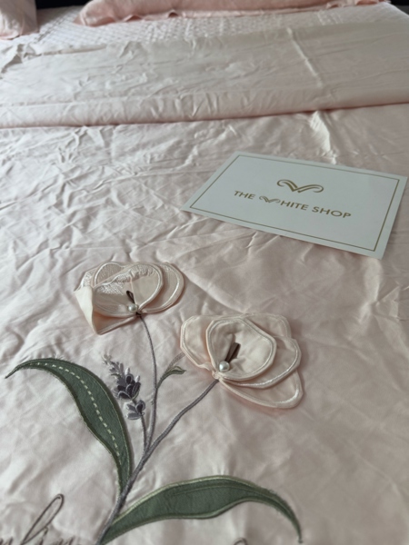 Bộ ga "Ngọc Lan" | Tencel Cotton - Chần full - Thêu hoa nổi, Chần trám - YH14.Q - Màu hồng