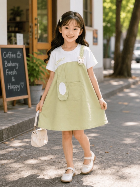 Đầm Bé Gái Giả Yếm Áo Thun Thỏ Bunny Lovely