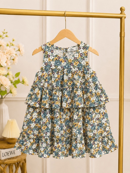 Đầm bé gái cotton hoa vintage bèo tầng