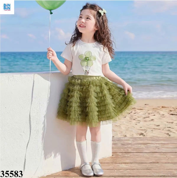 35583- Set váy tutu hoa xanh lá