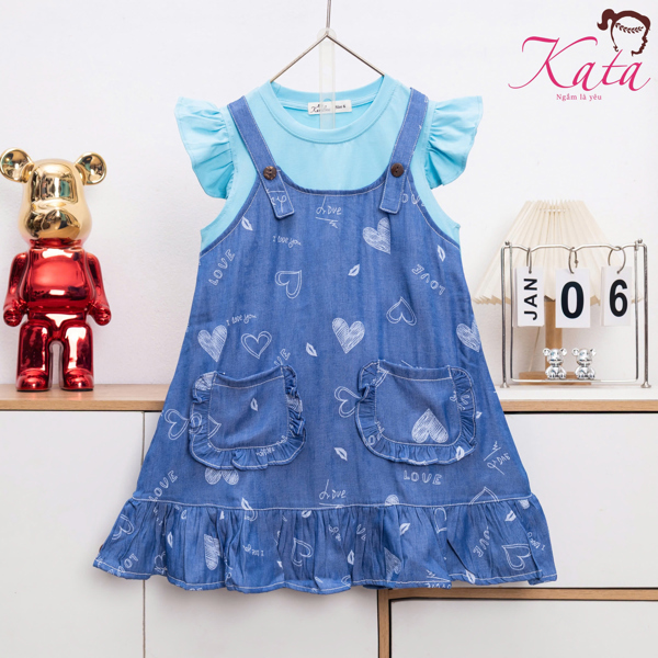 Đầm Bé Gái Denim Phối Áo Cánh Tiên