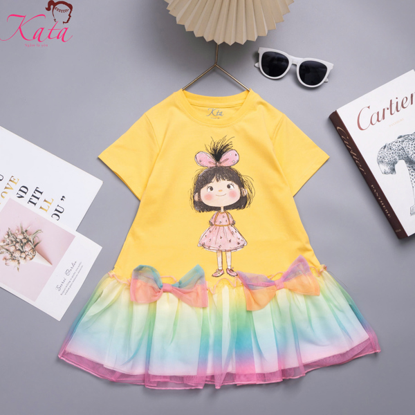 Đầm Bé Gái Công Chúa Phối Voan Cầu Vồng