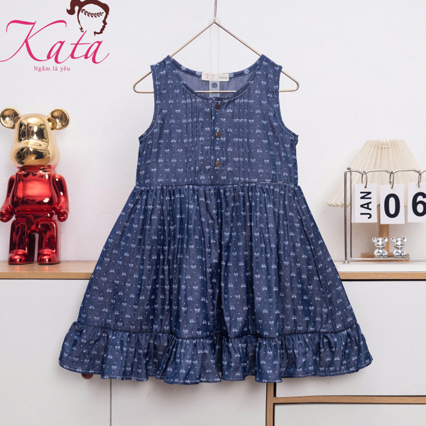 Đầm Bé Gái Denim Nơ Nhí Dáng Xòe