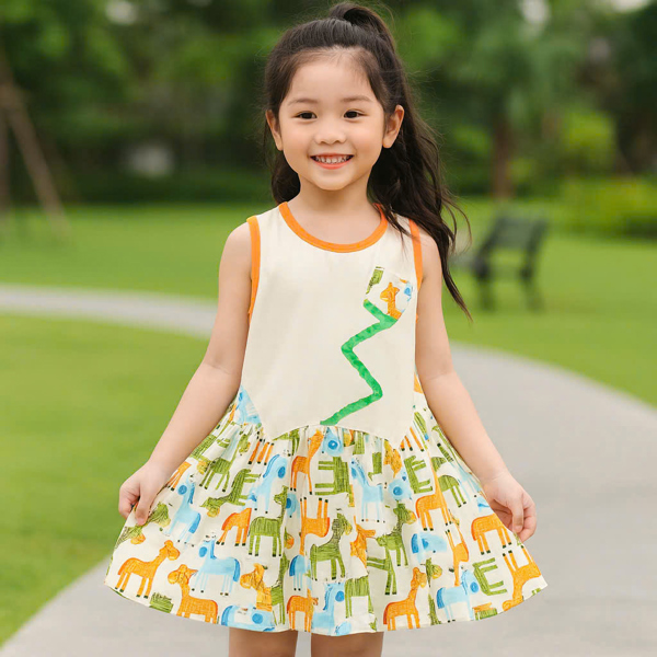Đầm Bé Gái Phối Hoa 3D Nghệ Thuật