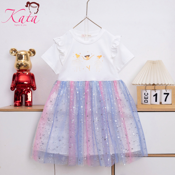 Đầm Bé Gái Công Chúa Ballet Phối Voan Cầu Vồng
