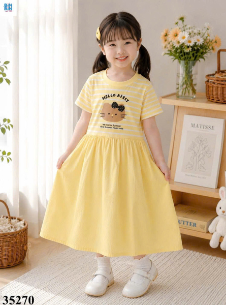 35270- Đầm Kitty sọc vàng