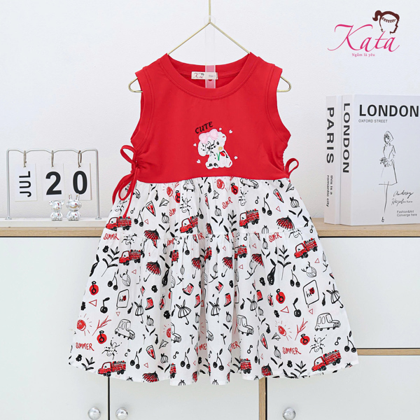 Đầm Bé Gái Phối Chân Váy Họa Tiết Cute