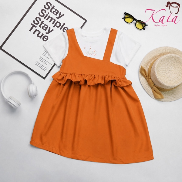 Đầm yếm cotton in 3 vịt dễ thương