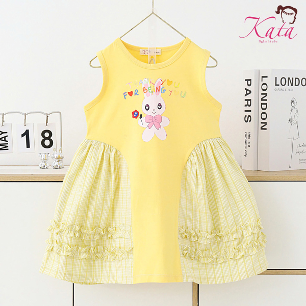 Đầm Bé Gái Thỏ Bunny Phối Caro Dễ Thương