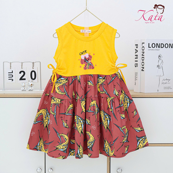 Đầm Bé Gái Phối Chân Váy Họa Tiết Cute