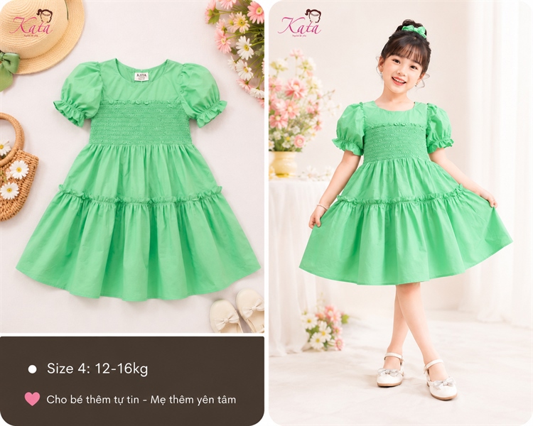 Đầm Bé Gái Xòe Nhún Ngực
