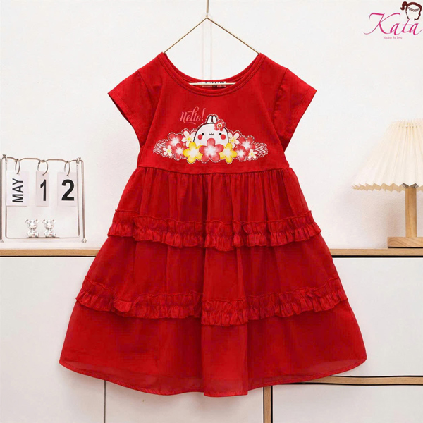 Đầm Bé Gái Hello Hoa Nhí Xếp Tầng