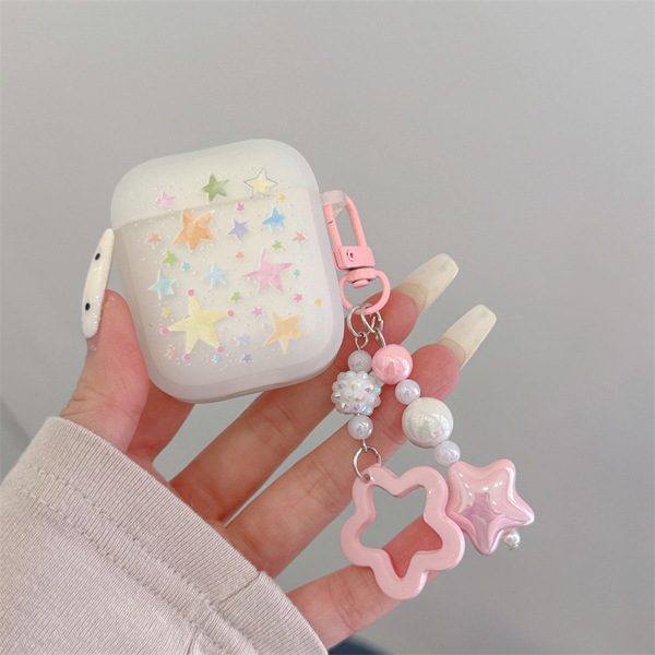 Case Airpod Trắng Sao Sắc Màu + Móc - 4
