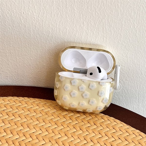 Case Airpod Vàng Hoa Trắng + Móc Tròn - 4
