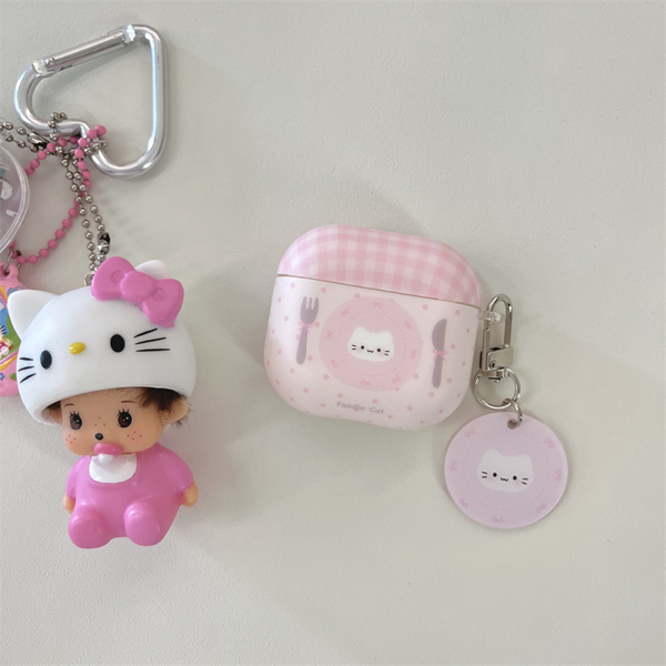 Case Airpod Caro Hồng Mèo + Móc - PRO