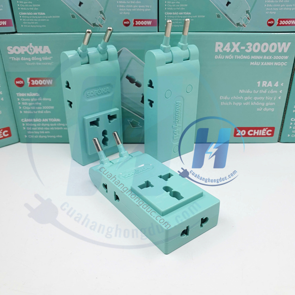 Ổ Chia Điện 4 Lỗ Dẹp Cổ Xoay 3000W R4X-3000W SOPOKA