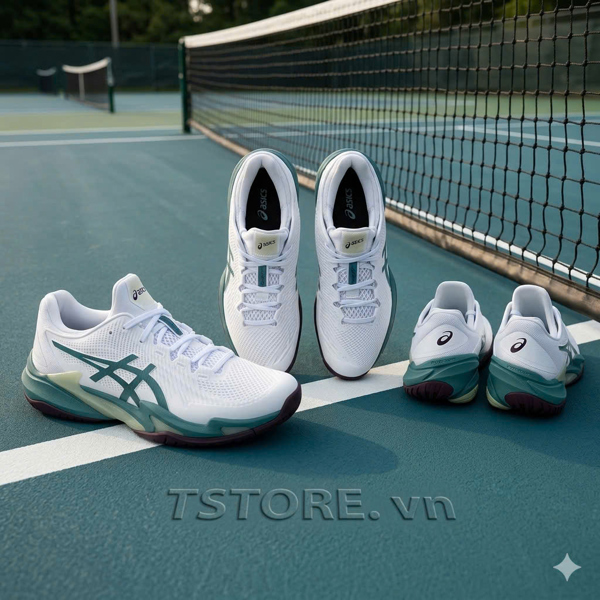 Giày Pickleball / Tennis Asics Court FF3 - 1041A370 107 - Màu Trắng Xanh