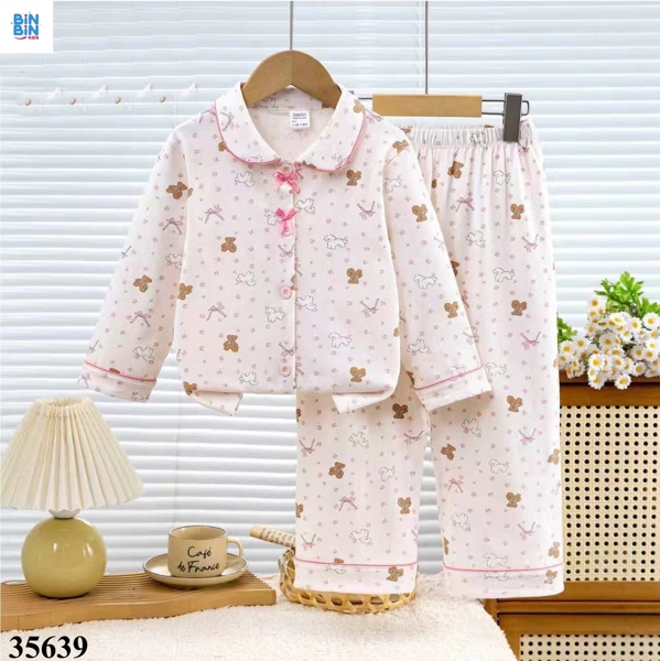 35639-Bộ Pyjama Gấu Nâu Nơ Hồng