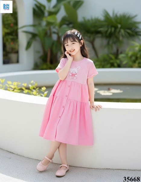35668- Đầm HAPPY child hồng nút
