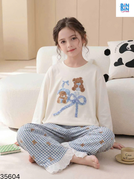 35604- Bộ TD lai ren Gấu nơ xanh